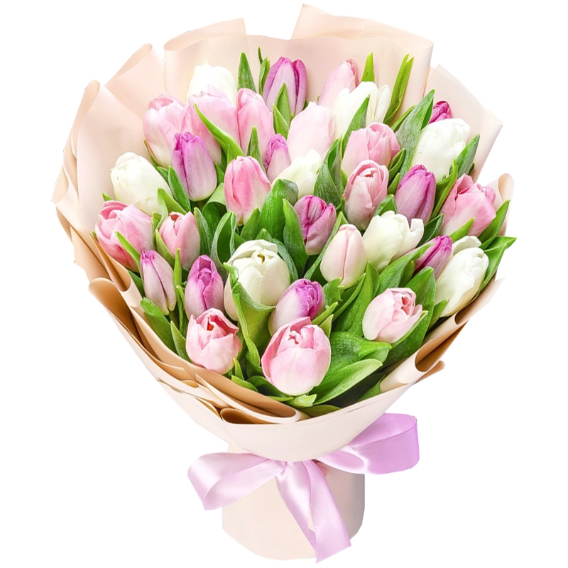 Букет из 35 тюльпанов нежный микс